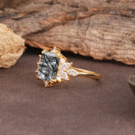 Luxurious and Unique 8-Prong Emerald Cut Black Rutilated Quartz Engagement Ring - Additional view