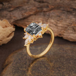 Luxurious and Unique 8-Prong Emerald Cut Black Rutilated Quartz Engagement Ring - Additional view