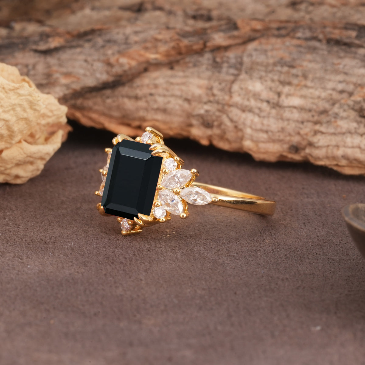 Luxurious and Unique 8-Prong Emerald Cut Black Onyx Engagement Ring - Additional view