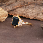 Luxurious and Unique 8-Prong Emerald Cut Black Onyx Engagement Ring - Additional view
