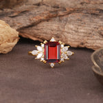 Luxurious and Unique 8-Prong Emerald Cut Garnet Engagement Ring - Additional view