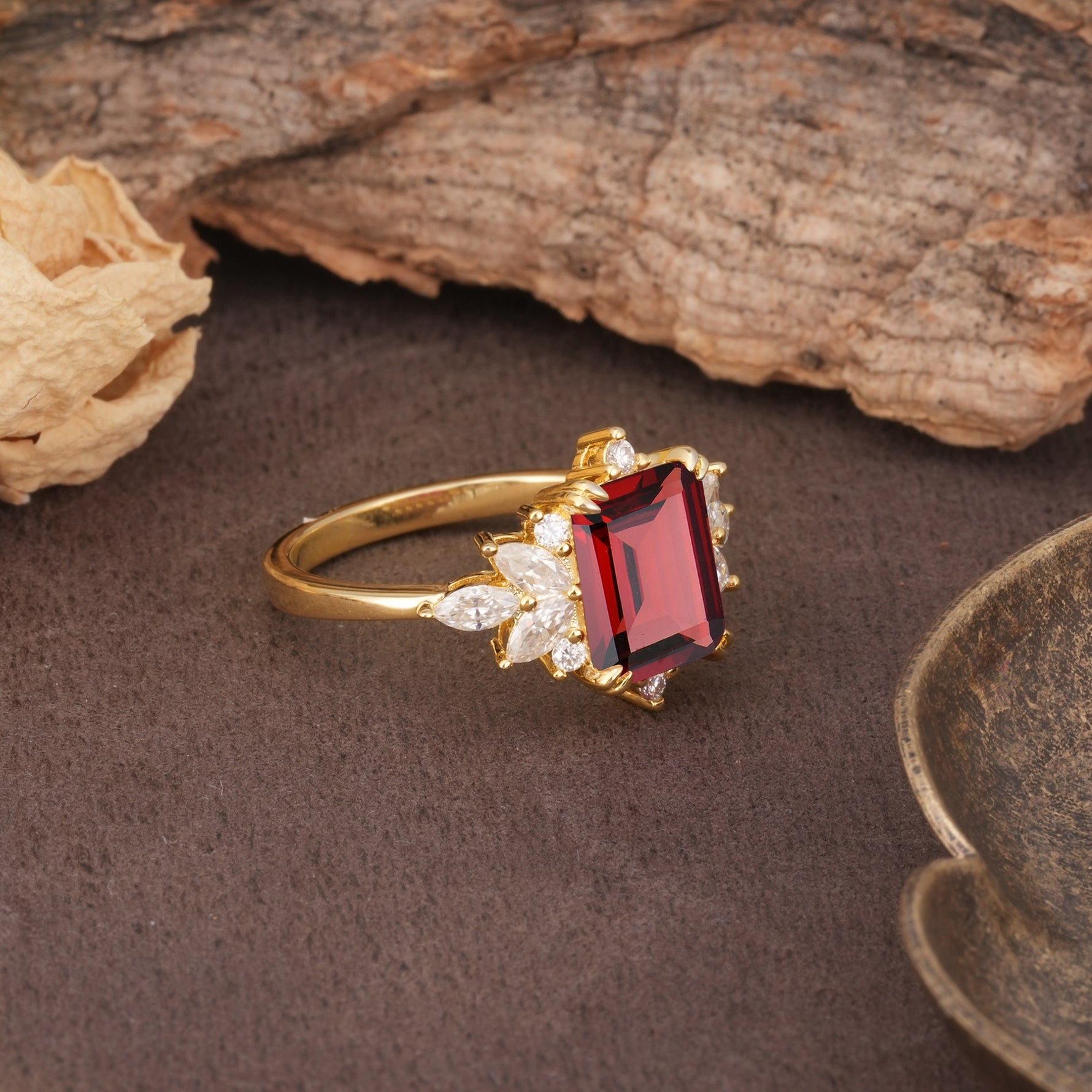Luxurious and Unique 8-Prong Emerald Cut Garnet Engagement Ring - Additional view
