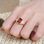 Luxurious and Unique 8-Prong Emerald Cut Garnet Engagement Ring - Additional view