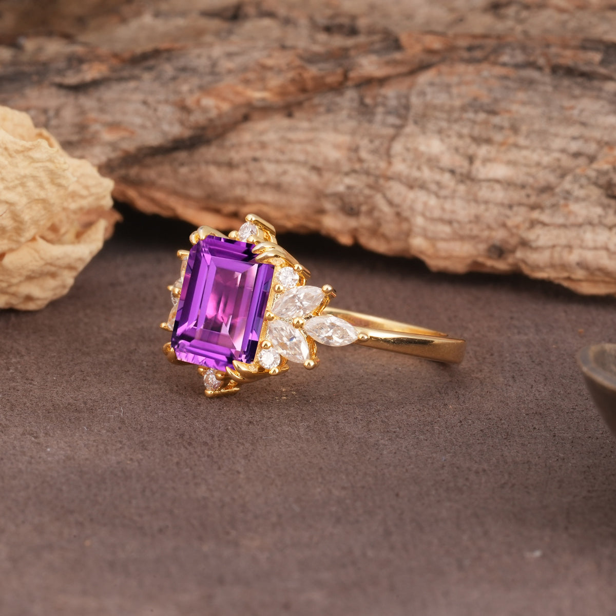 Luxurious and Unique 8-Prong Emerald Cut Amethyst Engagement Ring - Additional view