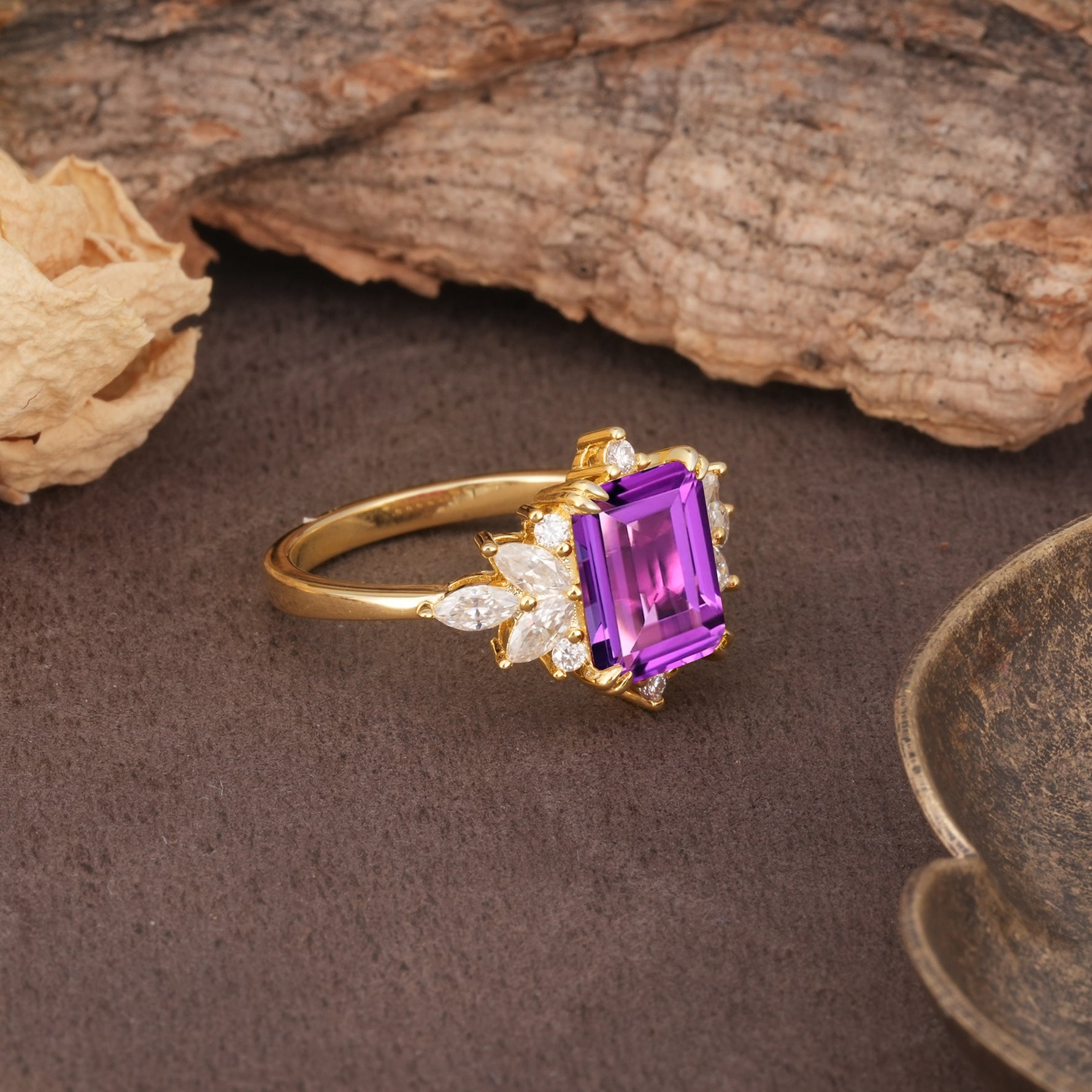 Luxurious and Unique 8-Prong Emerald Cut Amethyst Engagement Ring - Additional view