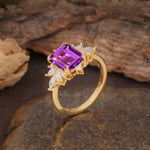 Luxurious and Unique 8-Prong Emerald Cut Amethyst Engagement Ring - Additional view