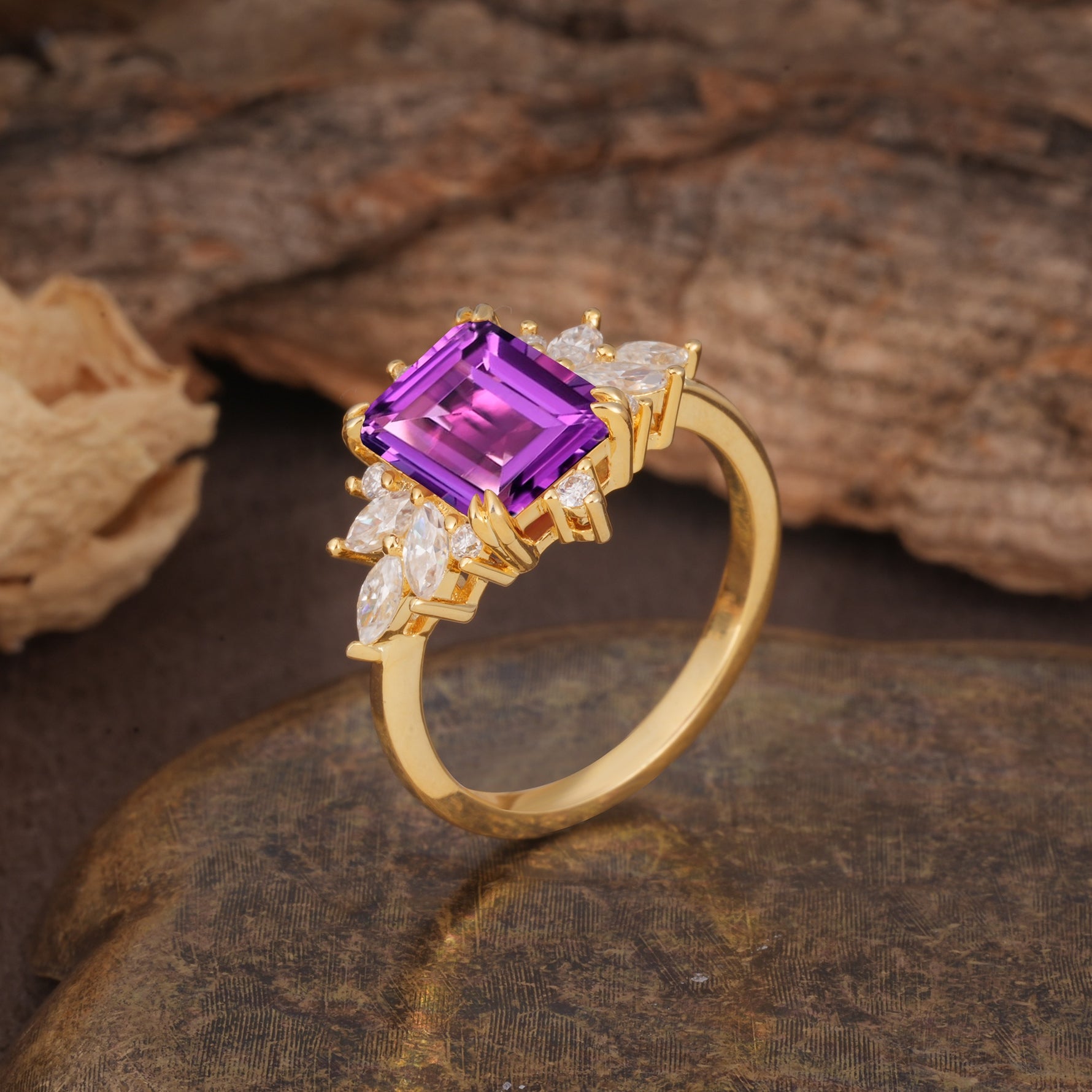 Luxurious and Unique 8-Prong Emerald Cut Amethyst Engagement Ring - Additional view