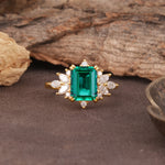 Luxurious and Unique 8-Prong Emerald Cut Emerald Engagement Ring - Additional view