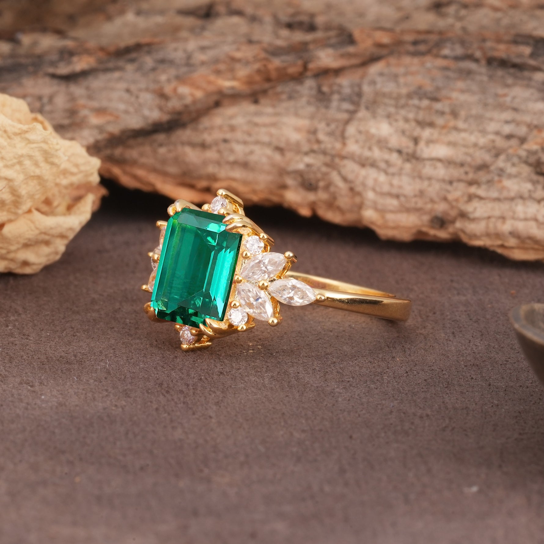 Luxurious and Unique 8-Prong Emerald Cut Emerald Engagement Ring - Additional view