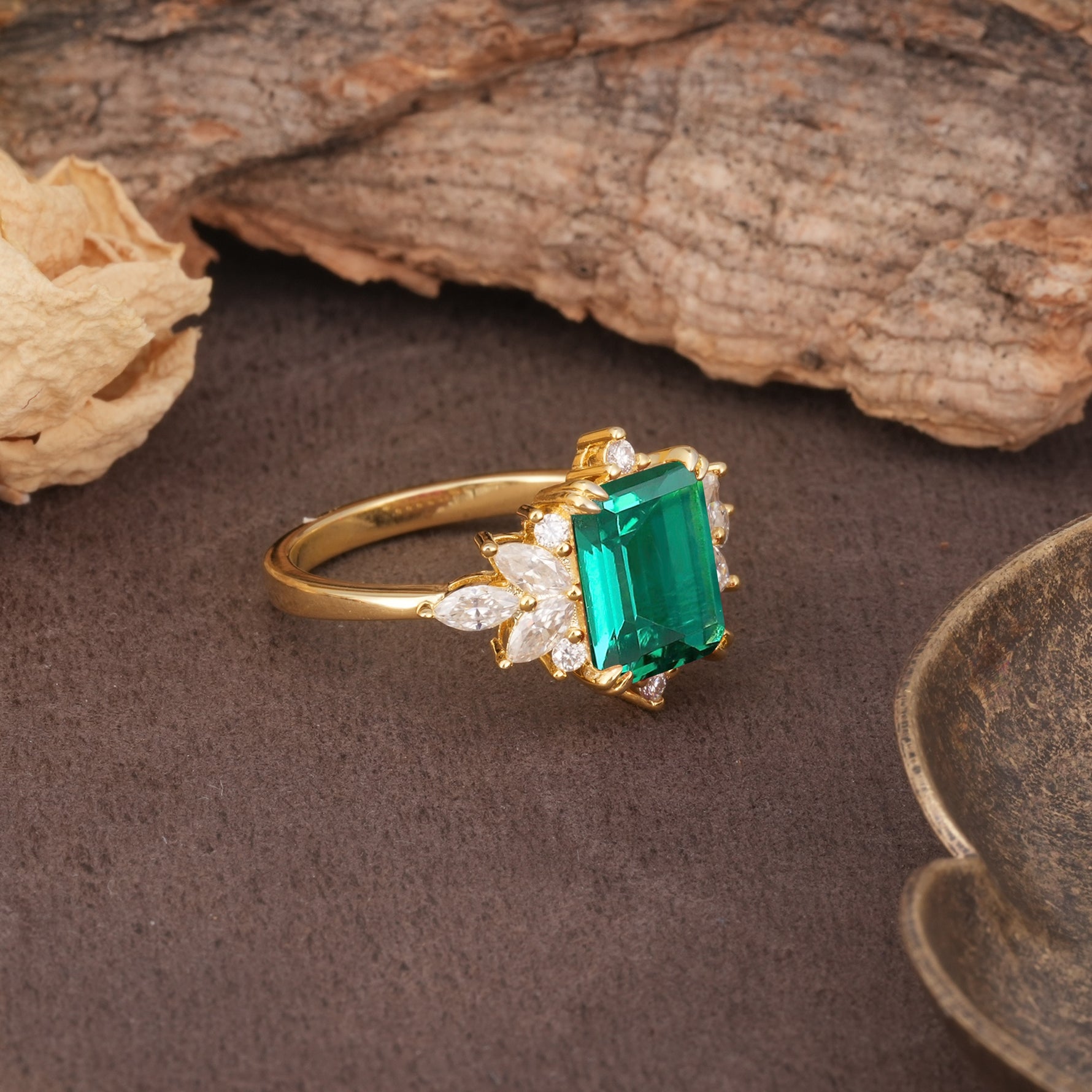 Luxurious and Unique 8-Prong Emerald Cut Emerald Engagement Ring - Additional view