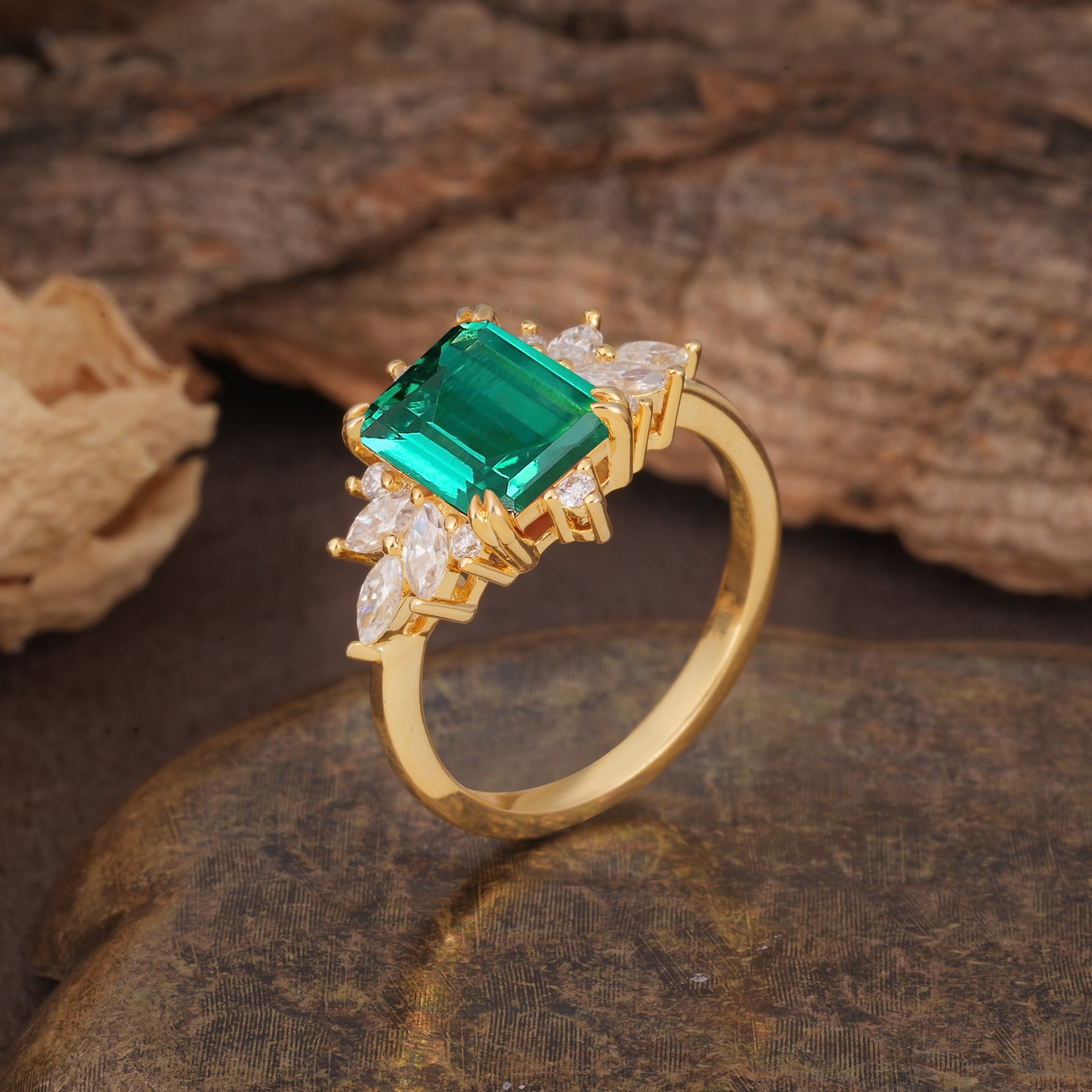 Luxurious and Unique 8-Prong Emerald Cut Emerald Engagement Ring - Additional view