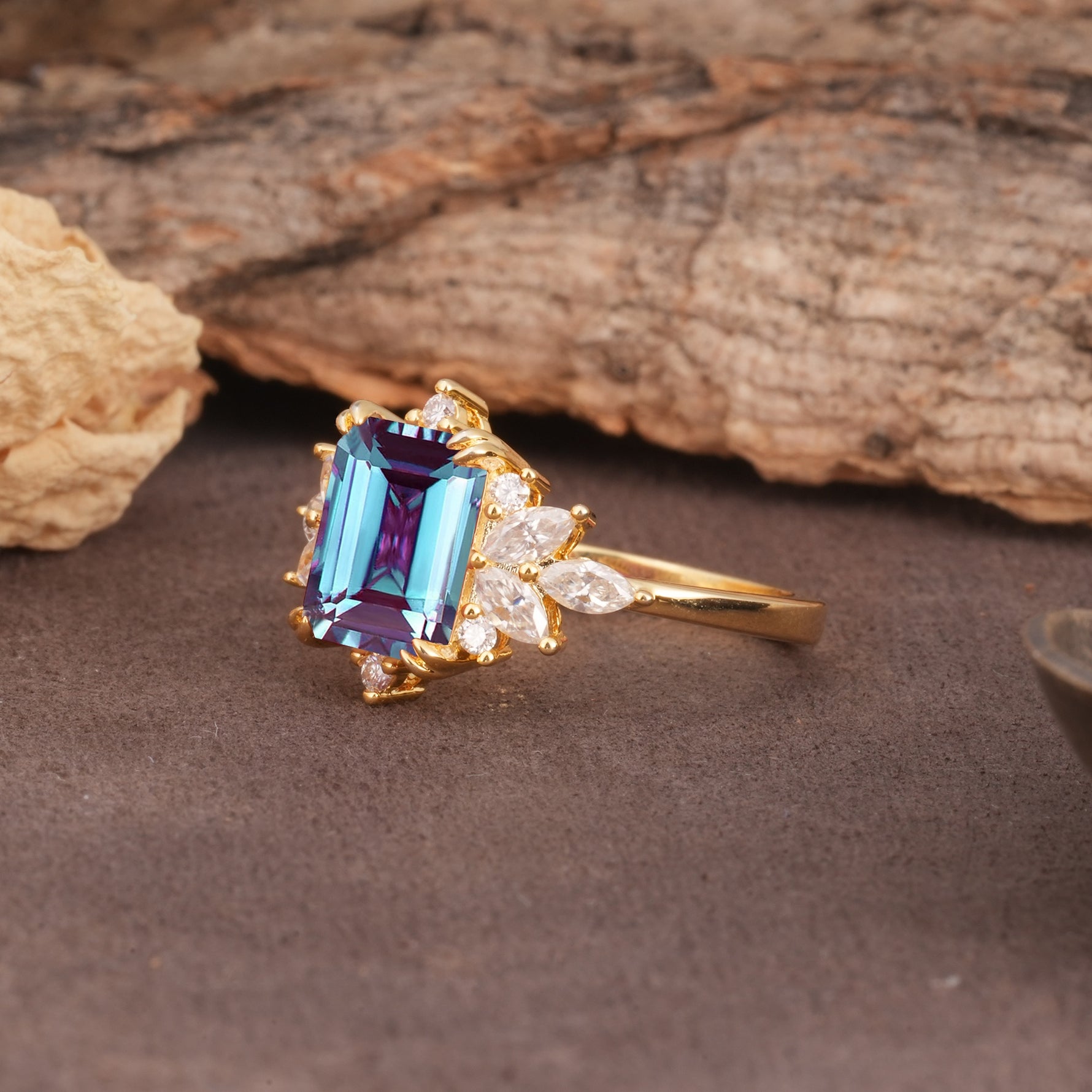 Luxurious and Unique 8-Prong Emerald Cut Alexandrite Engagement Ring - Additional view