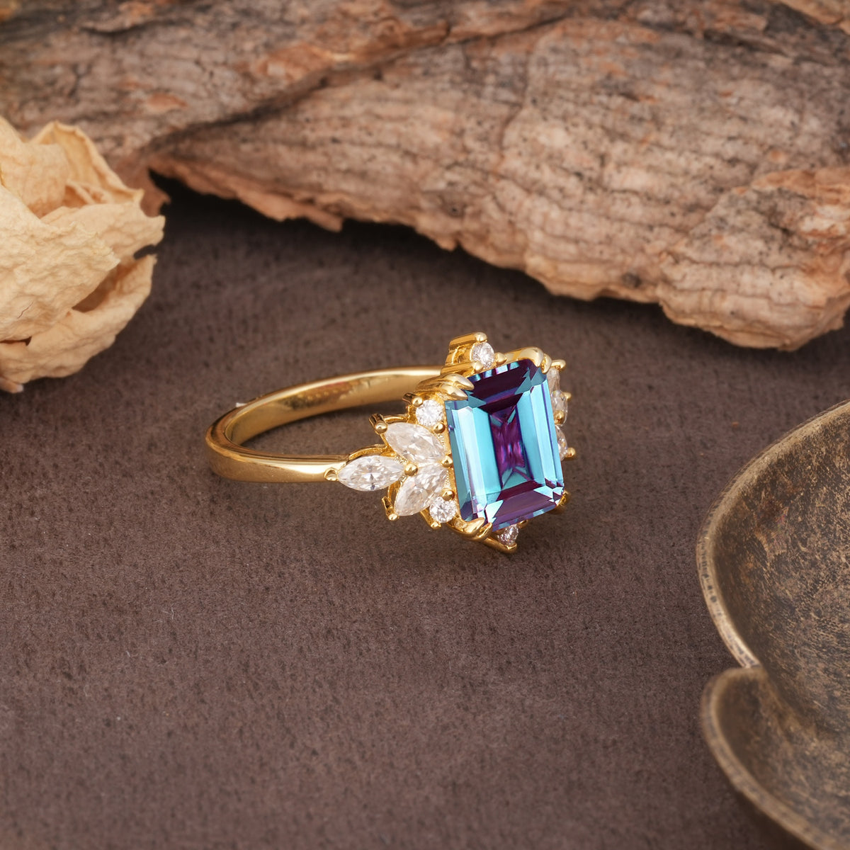 Luxurious and Unique 8-Prong Emerald Cut Alexandrite Engagement Ring - Additional view