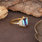 Luxurious and Unique 8-Prong Emerald Cut Alexandrite Engagement Ring - Additional view