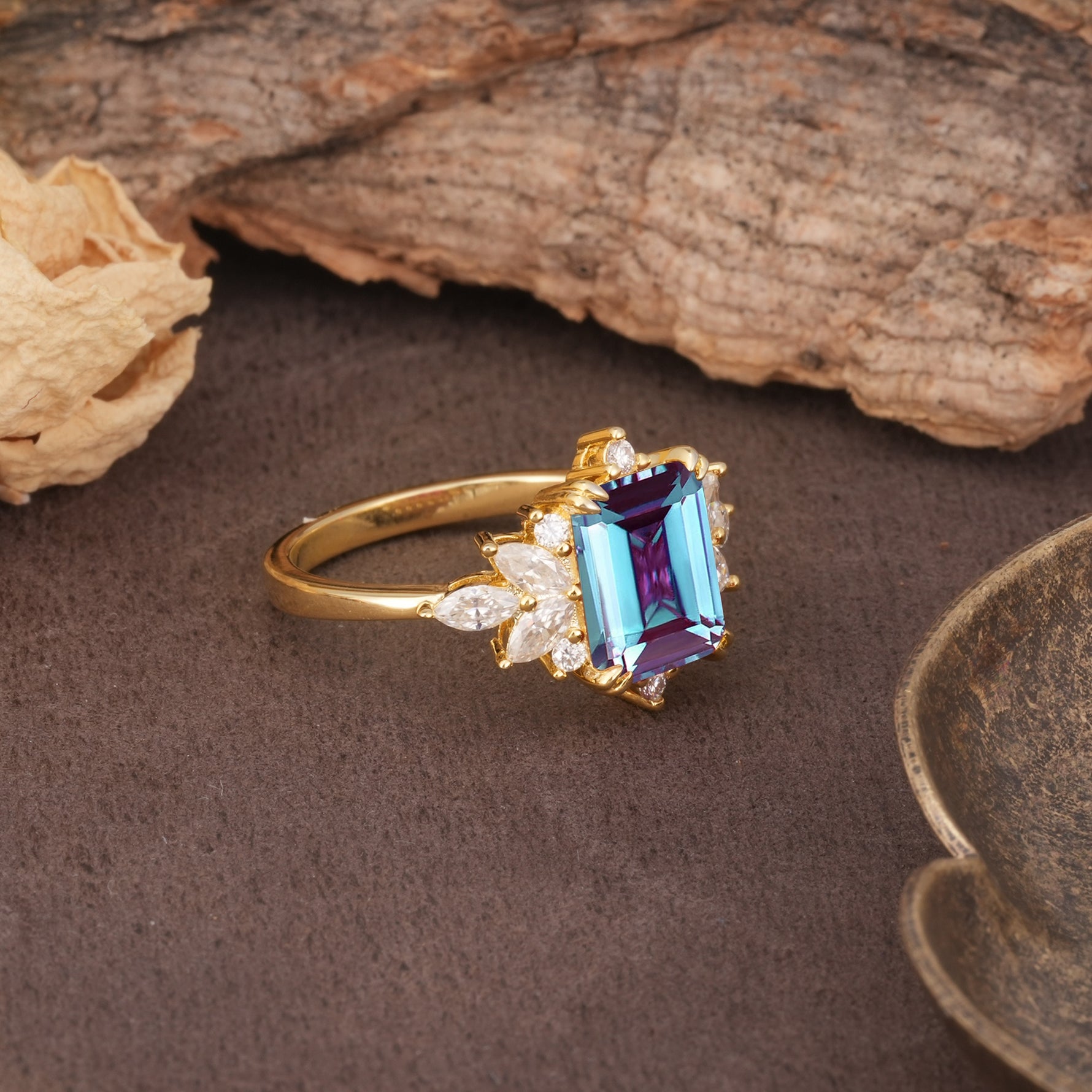 Luxurious and Unique 8-Prong Emerald Cut Alexandrite Engagement Ring - Additional view