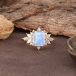 Luxurious and Unique 8-Prong Emerald Cut Moonstone Engagement Ring - Additional view