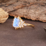 Luxurious and Unique 8-Prong Emerald Cut Moonstone Engagement Ring - Additional view