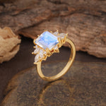 Luxurious and Unique 8-Prong Emerald Cut Moonstone Engagement Ring - Additional view