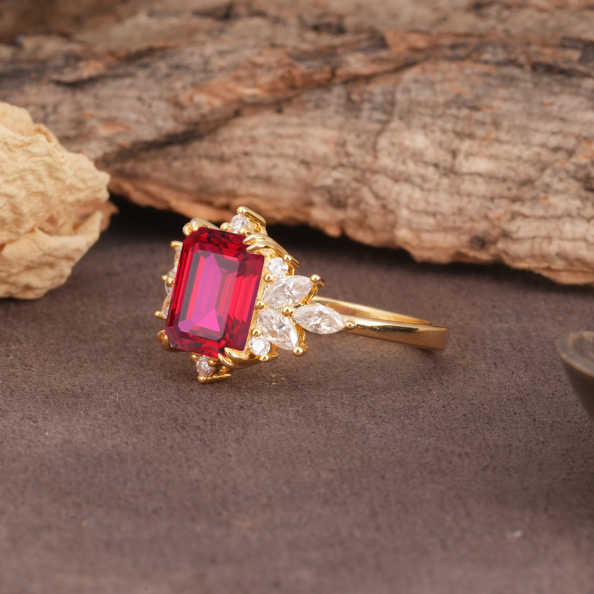 Luxurious and Unique 8-Prong Emerald Cut Ruby Engagement Ring - Additional view