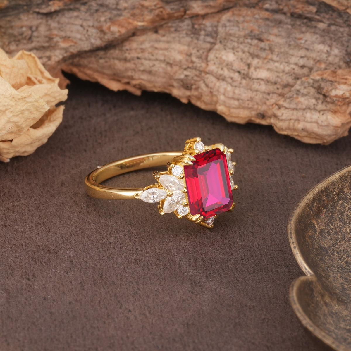 Luxurious and Unique 8-Prong Emerald Cut Ruby Engagement Ring - Additional view