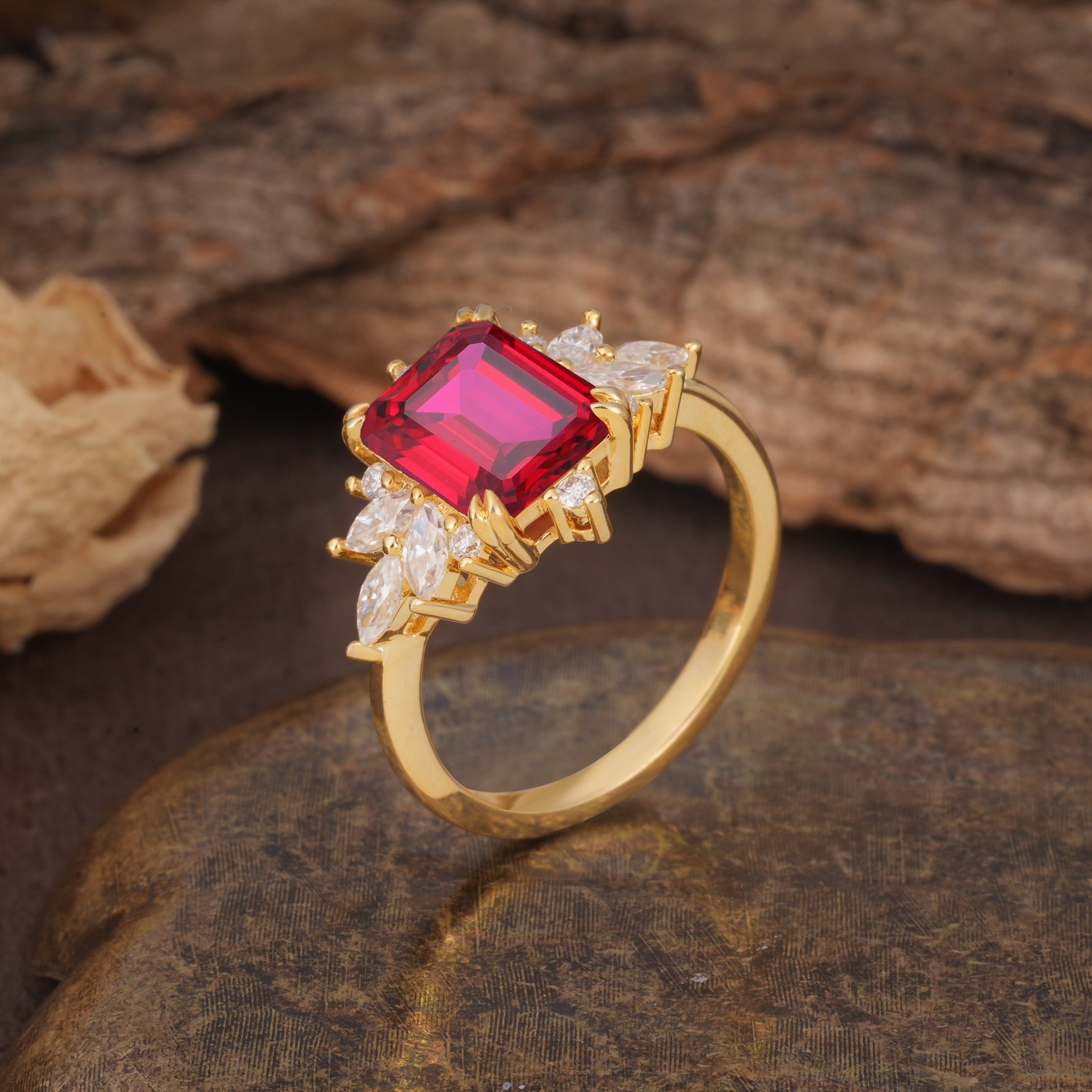 Luxurious and Unique 8-Prong Emerald Cut Ruby Engagement Ring - Additional view
