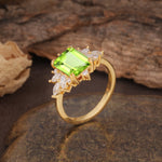 Luxurious and Unique 8-Prong Emerald Cut Peridot Engagement Ring - Additional view