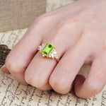 Luxurious and Unique 8-Prong Emerald Cut Peridot Engagement Ring - Additional view