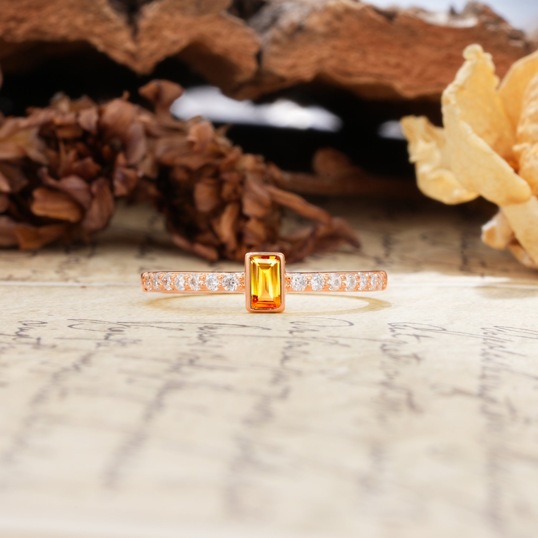 Unique and Classic: Inlaid with an Emerald-Cut Citrine Engagement Ring - Additional view