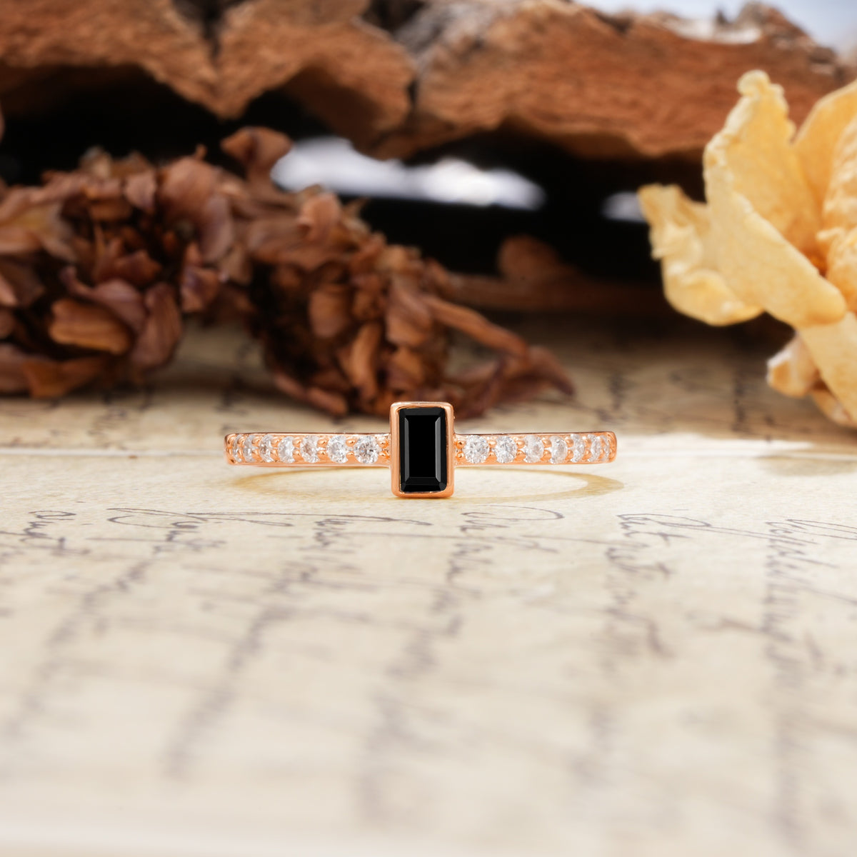 Unique and Classic: Inlaid with an Emerald-Cut Black Onyx Engagement Ring - Additional view