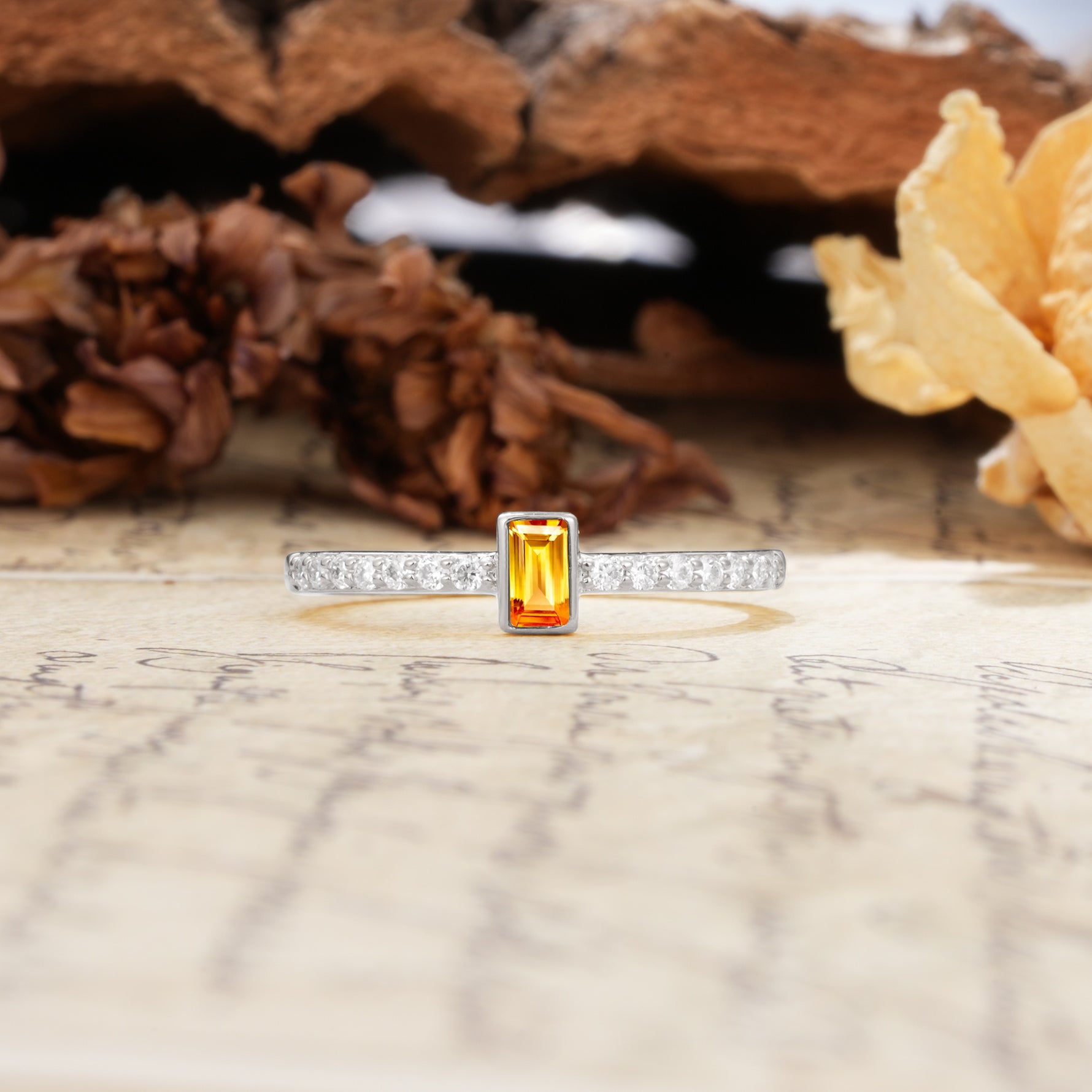 Unique and Classic: Inlaid with an Emerald-Cut Citrine Engagement Ring - Additional view