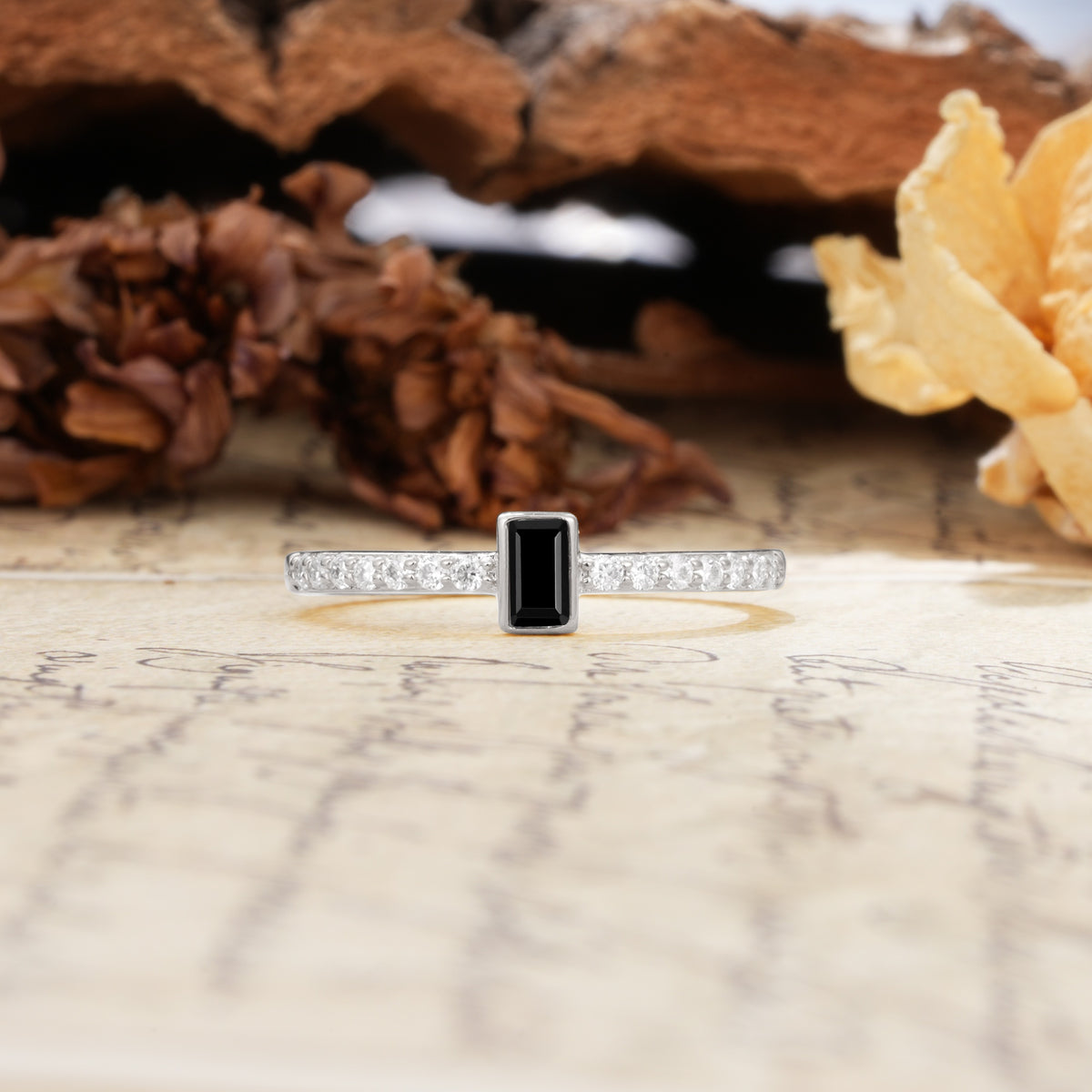 Unique and Classic: Inlaid with an Emerald-Cut Black Onyx Engagement Ring - Additional view
