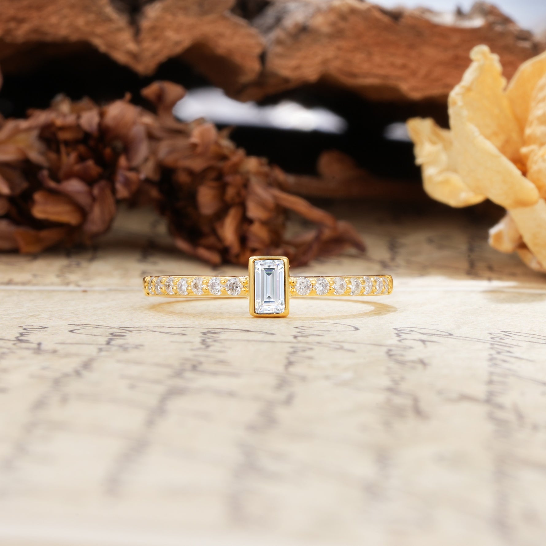 Unique and Classic: Inlaid with an Emerald-Cut Moissanite Engagement Ring - Additional view
