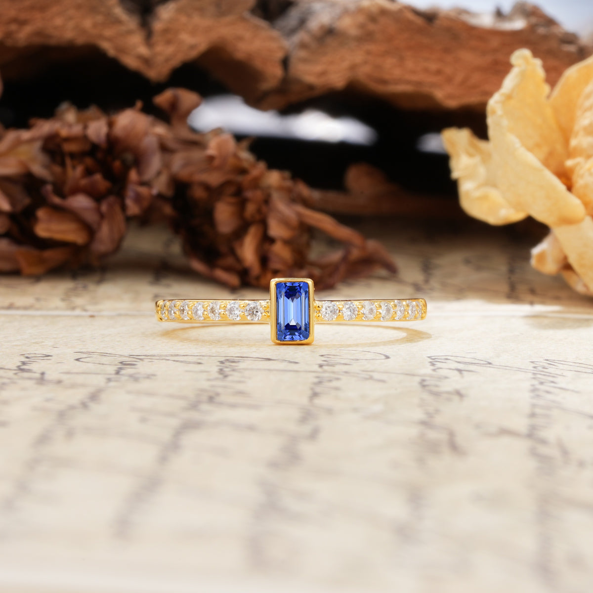 Unique and Classic: Inlaid with an Emerald-Cut Sapphire Engagement Ring - Additional view