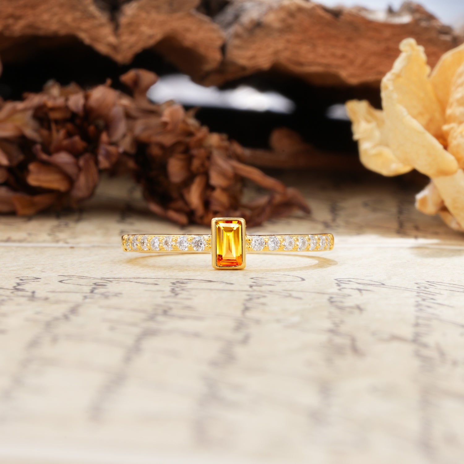 Unique and Classic: Inlaid with an Emerald-Cut Citrine Engagement Ring - Additional view