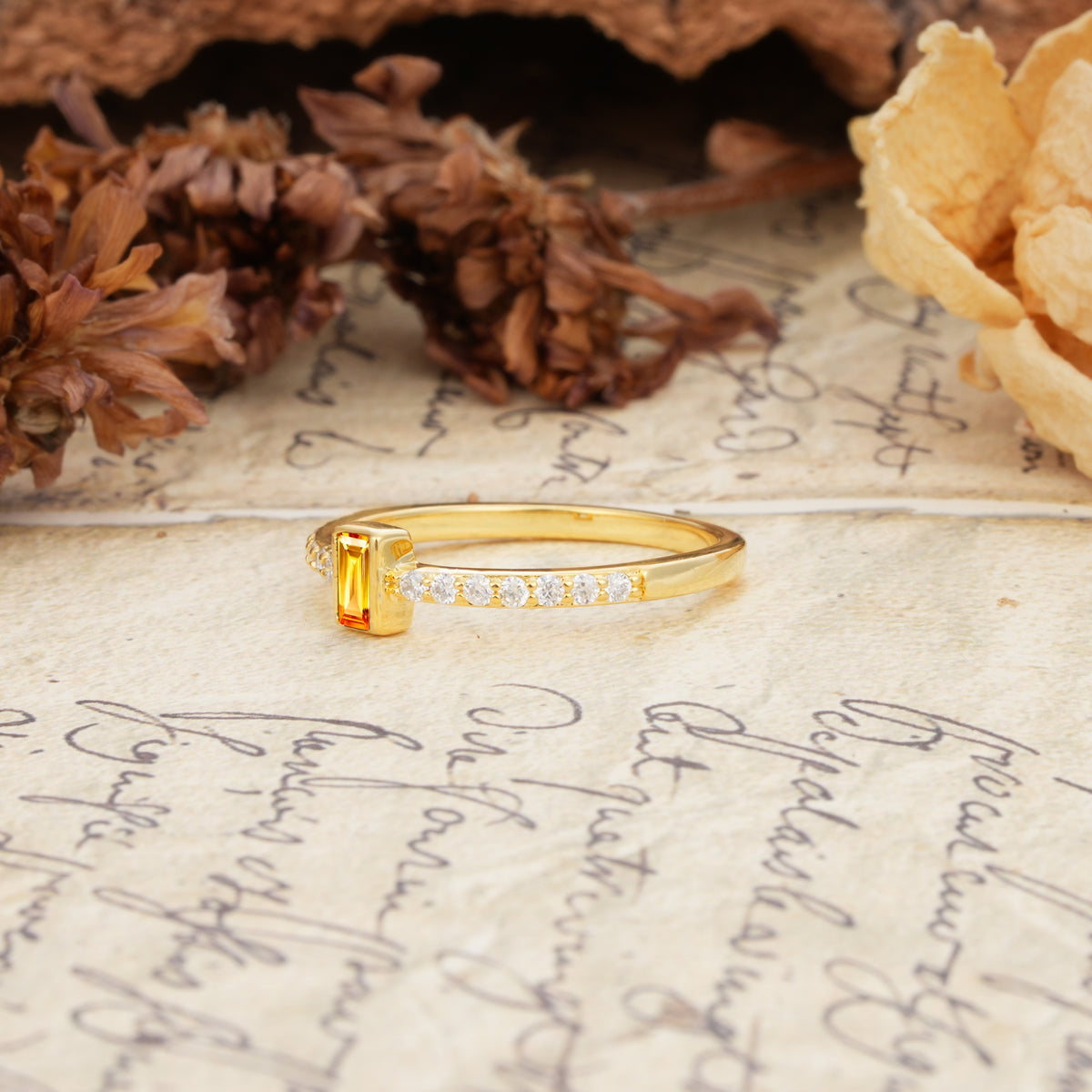 Unique and Classic: Inlaid with an Emerald-Cut Citrine Engagement Ring - Additional view