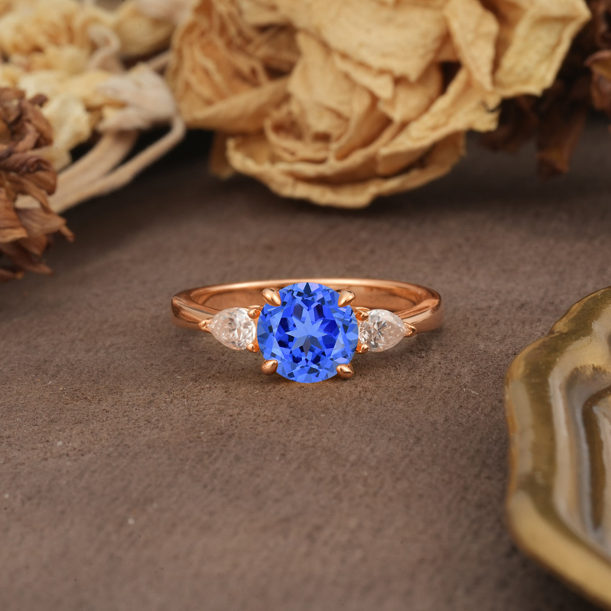 Classic, Luxurious 4-Prong Pear Cut Sapphire Three Stone Engagement Ring - Additional view