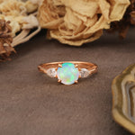 Classic, Luxurious 4-Prong Pear Cut Fire Opal Three Stone Engagement Ring - Additional view