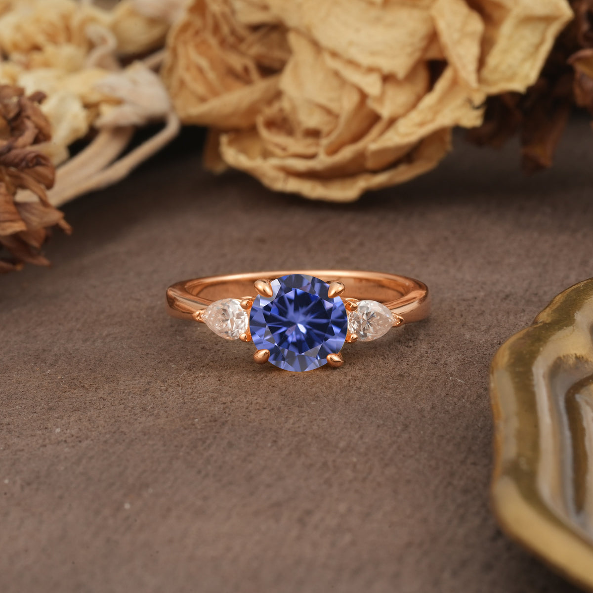 Classic, Luxurious 4-Prong Pear Cut Tanzanite Three Stone Engagement Ring - Additional view