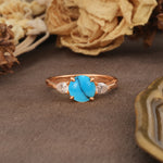 Classic, Luxurious 4-Prong Pear Cut Turquoise Three Stone Engagement Ring - Additional view