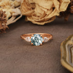 Classic, Luxurious 4-Prong Pear Cut Moss Agate Three Stone Engagement Ring - Additional view