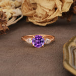 Classic, Luxurious 4-Prong Pear Cut Amethyst Three Stone Engagement Ring - Additional view