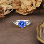 Classic, Luxurious 4-Prong Pear Cut Sapphire Three Stone Engagement Ring - Additional view
