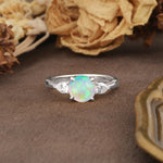 Classic, Luxurious 4-Prong Pear Cut Fire Opal Three Stone Engagement Ring - Additional view