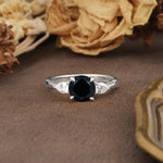 Classic, Luxurious 4-Prong Pear Cut Black Onyx Three Stone Engagement Ring - Additional view