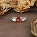 Classic, Luxurious 4-Prong Pear Cut Garnet Three Stone Engagement Ring - Additional view