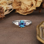 Classic, Luxurious 4-Prong Pear Cut Alexandrite Three Stone Engagement Ring - Additional view