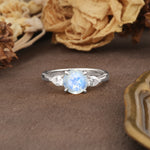 Classic, Luxurious 4-Prong Pear Cut Moonstone Three Stone Engagement Ring - Additional view