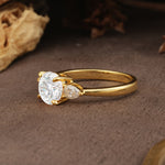 Classic, Luxurious 4-Prong Pear Cut Moissanite Three Stone Engagement Ring - Additional view