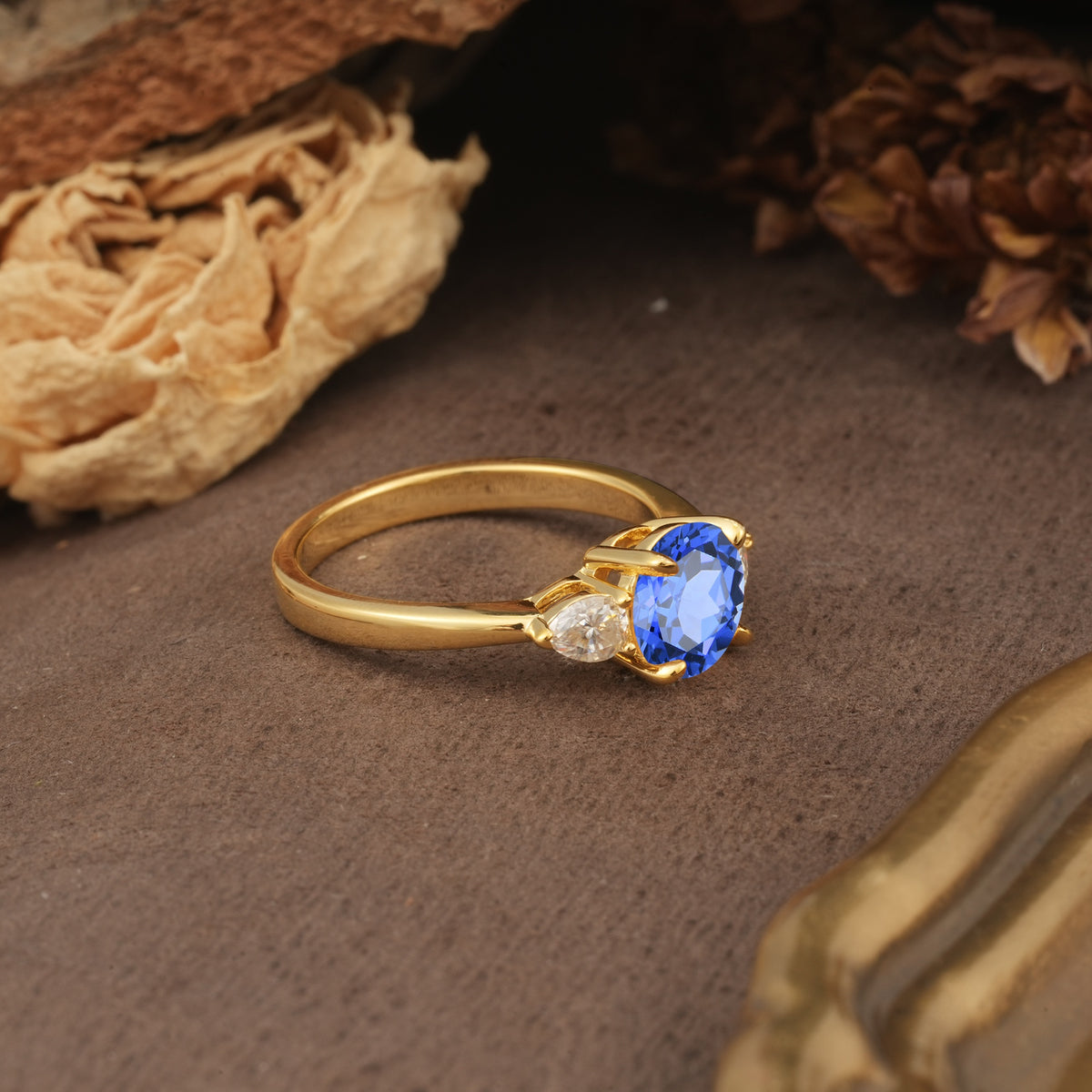 Classic, Luxurious 4-Prong Pear Cut Sapphire Three Stone Engagement Ring - Additional view