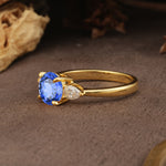 Classic, Luxurious 4-Prong Pear Cut Sapphire Three Stone Engagement Ring - Additional view
